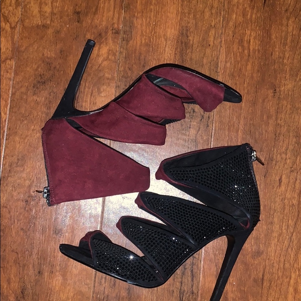 Half rhinestone half suede heels